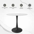 Table à manger ronde Bristol 35 pour 4 personnes avec plateau en pierre frittée et piètement noir pour la cuisine et la salle à manger