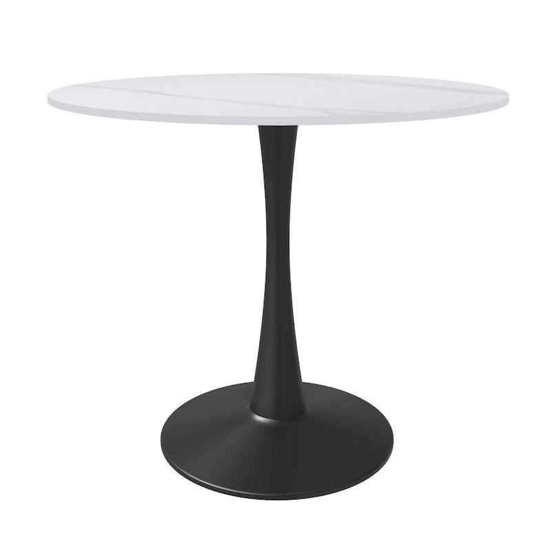Table à manger ronde Bristol 35 pour 4 personnes avec plateau en pierre frittée et piètement noir pour la cuisine et la salle à manger