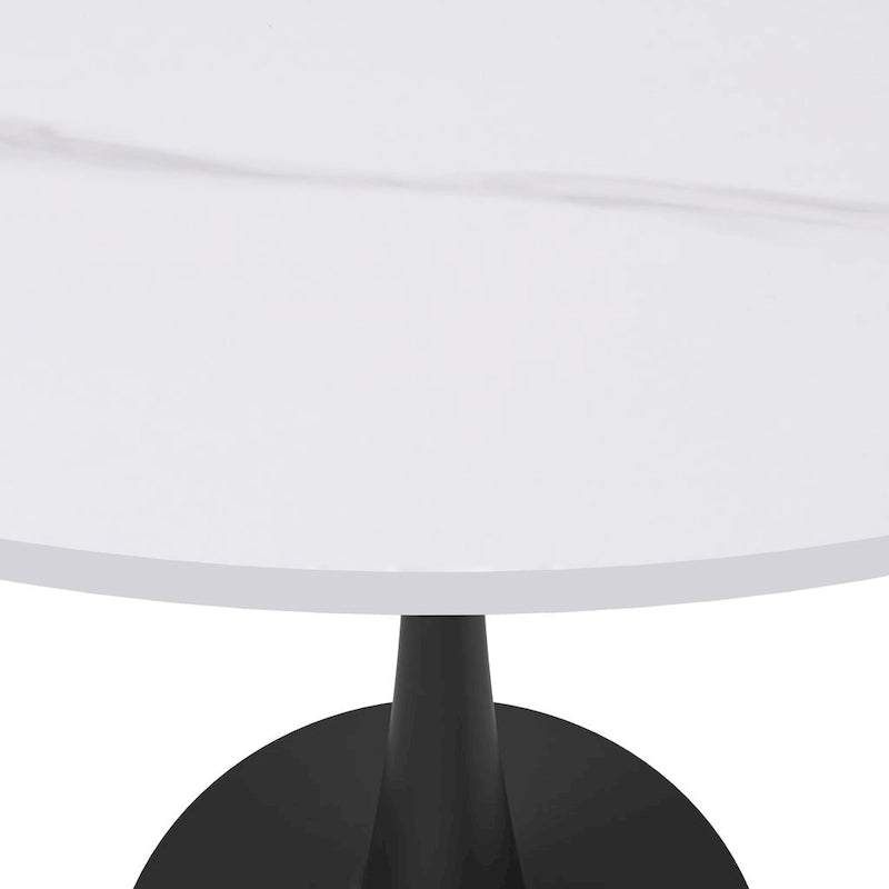 Table à manger ronde Bristol 35 pour 4 personnes avec plateau en pierre frittée et piètement noir pour la cuisine et la salle à manger