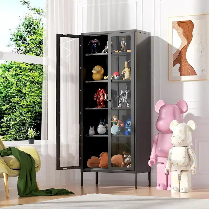 67 Tall Glass Curio Display Cabinet with Glass Doors and 4 Adjustable Shelves