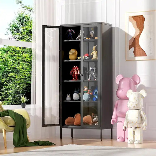 67 Tall Glass Curio Display Cabinet with Glass Doors and 4 Adjustable Shelves