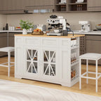 Îlot de cuisine de 47 po avec rallonge et 2 tabourets de bar – Rangement roulant