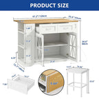Îlot de cuisine de 47 po avec rallonge et 2 tabourets de bar – Rangement roulant