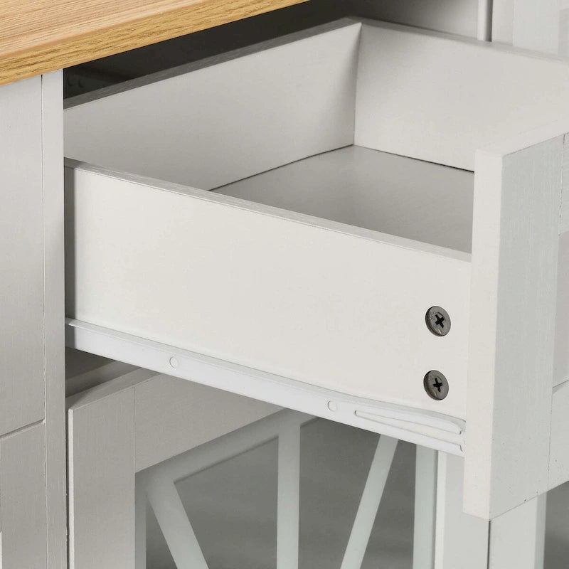 Îlot de cuisine de 47 po avec rallonge et 2 tabourets de bar – Rangement roulant